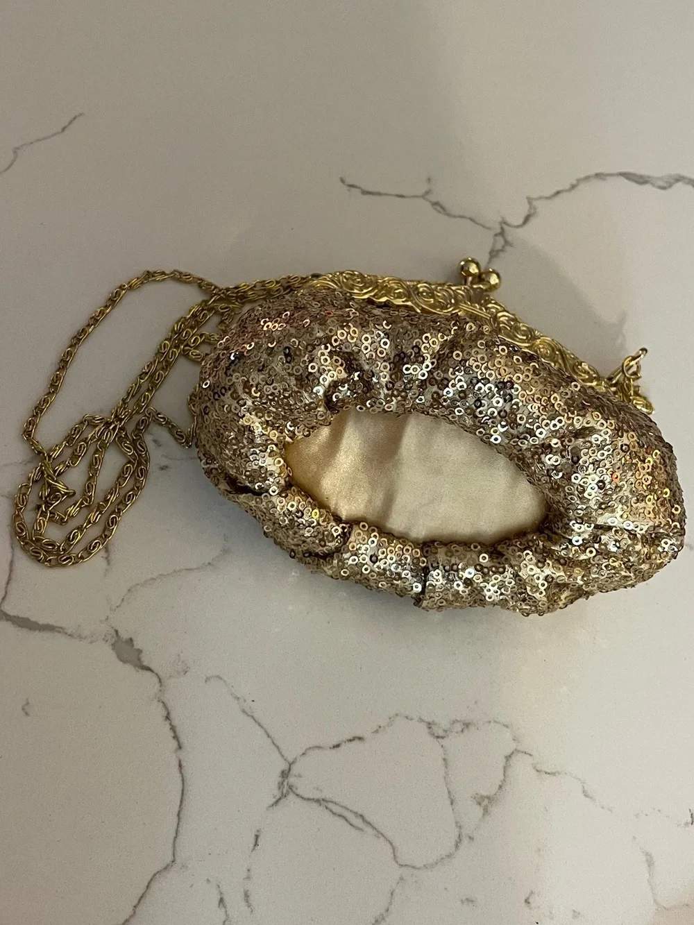 Gold Sequin Evening Shoulder Bag Clutch with Chain Strap